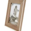 Smalle houten fotolijst in wit met houten passe-partout